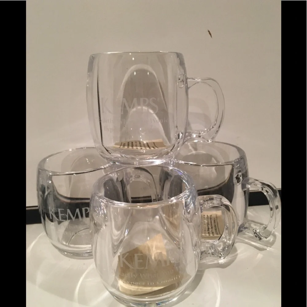 Set of 4 Kemps Glass Tea Cups Coffee Mugs Drinking Glass With Handle